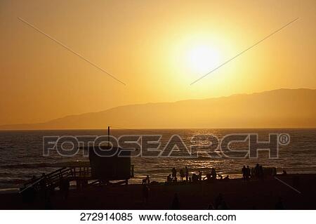 Stock Photography - Tourists on the beach, Santa Monica, Los Angeles County, California, USA. Fotosearch