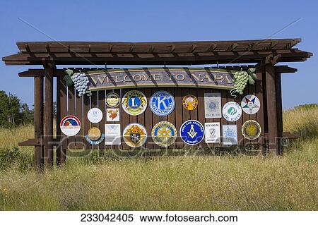 Stock Photography - Welcome sign in a field, Napa Valley, California, USA. Fotosearch