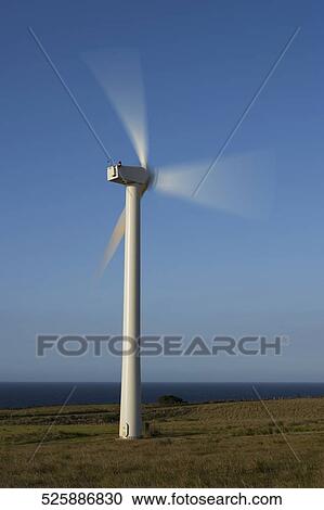 Stock Image - Wind turbines in a field, Pakini Nui Wind Project, South Point, Big Island, Hawaii, USA. Fotosearch