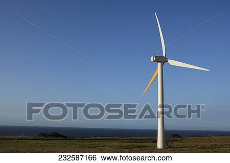 Stock Photograph - Wind turbines in a field, Pakini Nui Wind Project, South Point, Big Island, Hawaii, USA. Fotosearch