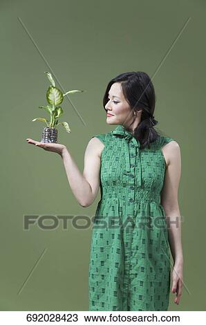 Woman holding a seedling View Large Photo Image Stock Image - Woman holding a seedling. Fotosearch