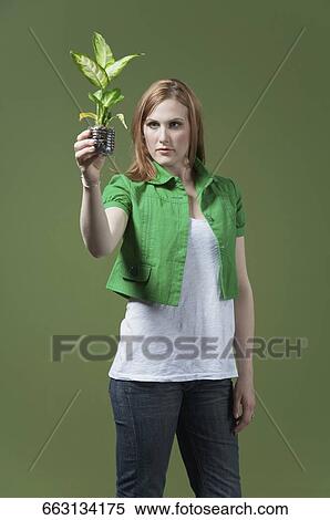 Woman looking at a seedling View Large Photo Image Stock Photography - Woman looking at a seedling. Fotosearch
