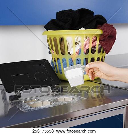 Woman putting detergent into a washing machine View Large Photo Image Stock Photo - Woman putting detergent into a washing machine. Fotosearch