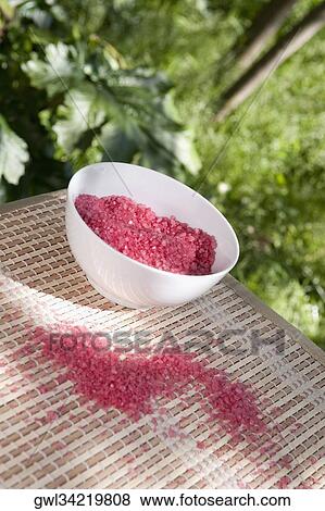 Close-up of a bowl of bath salt View Large Photo Image Stock Photo - Close-up of a bowl of bath salt. Fotosearch