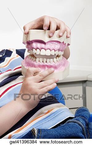Close-up of a boy holding a set of dentures View Large Photo Image Picture - Close-up of a boy holding a set of dentures. Fotosearch