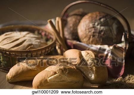 Close-up of breads with wicker baskets View Large Photo Image Stock Photo - Close-up of breads with wicker baskets. Fotosearch