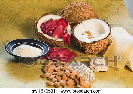 Close-up of spa scrub with coconut and rose petals View Large Photo Image Stock Image - Close-up of spa scrub with coconut and rose petals. Fotosearch