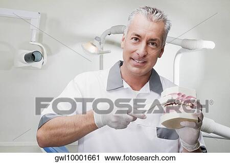 Dentist using a toothbrush on dentures View Large Photo Image Stock Image - Dentist using a toothbrush on dentures. Fotosearch
