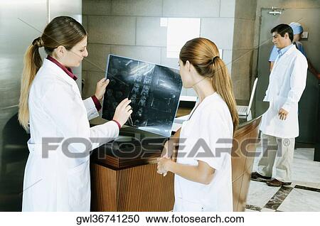 Female doctor and a nurse examining an X-Ray View Large Photo Image Stock Image - Female doctor and a nurse examining an X-Ray. Fotosearch