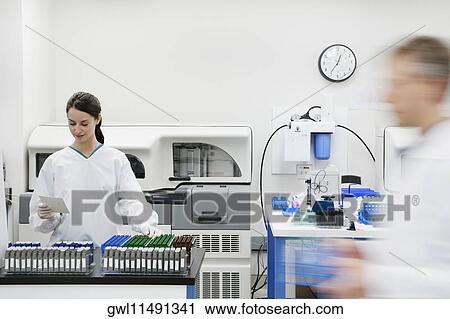 Female doctor examining a report in a laboratory View Large Photo Image Stock Image - Female doctor examining a report in a laboratory. Fotosearch