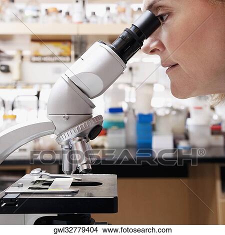 Female doctor working on a microscope in a laboratory View Large Photo Image Picture - Female doctor working on a microscope in a laboratory. Fotosearch
