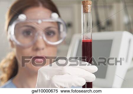 Female lab technician analyzing a blood sample in a test tube View Large Photo Image Stock Photography - Female lab technician analyzing a blood sample in a test tube. Fotosearch
