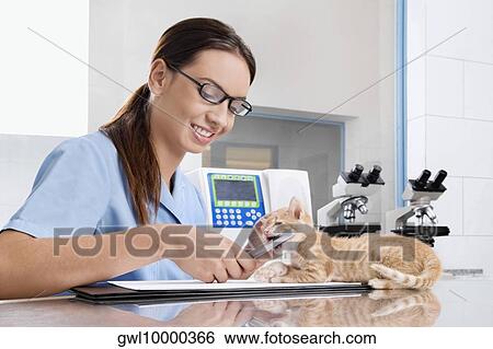Female vet writing a prescription View Large Photo Image Stock Photograph - Female vet writing a prescription. Fotosearch
