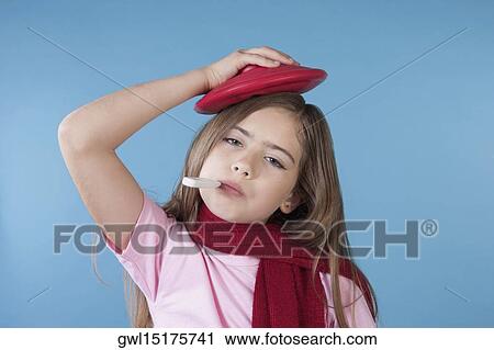Girl taking her temperature and applying ice pack View Large Photo Image Stock Image - Girl taking her temperature and applying ice pack. Fotosearch