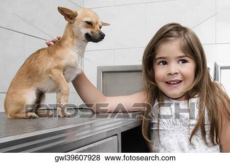 Girl with a dog in a veterinary hospital View Large Photo Image Stock Photo - Girl with a dog in a veterinary hospital. Fotosearch