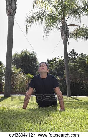 Man exercising in a park View Large Photo Image Stock Photo - Man exercising in a park. Fotosearch