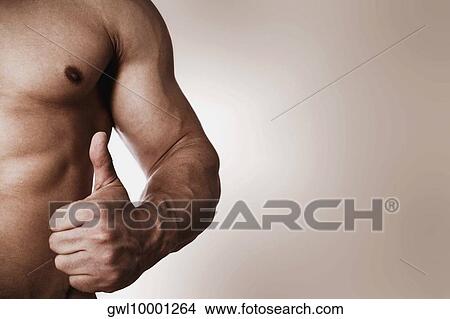 Mid section view of a man showing thumbs up sign View Large Photo Image Picture - Mid section view of a man showing thumbs up sign. Fotosearch