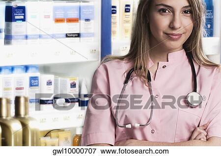 Stock Photo - Portrait of a female pharmacist. Fotosearch