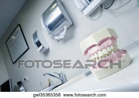 Stock Photo - Set of dentures in an examination room. Fotosearch