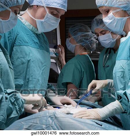 Surgeons performing a surgery in an operating room View Large Photo Image Stock Photograph - Surgeons performing a surgery in an operating room. Fotosearch