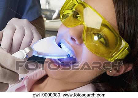 Stock Image - Woman having a dental exam. Fotosearch