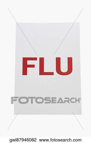Stock Image - Close-up of a placard with word FLU written on it. Fotosearch