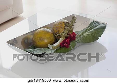 Stock Image - Close-up of showpieces on a tray. Fotosearch