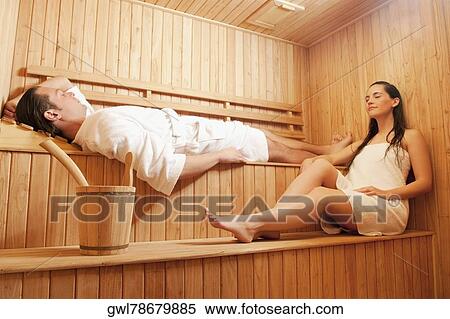 Couple taking a sauna bath View Large Photo Image Stock Photography - Couple taking a sauna bath. Fotosearch