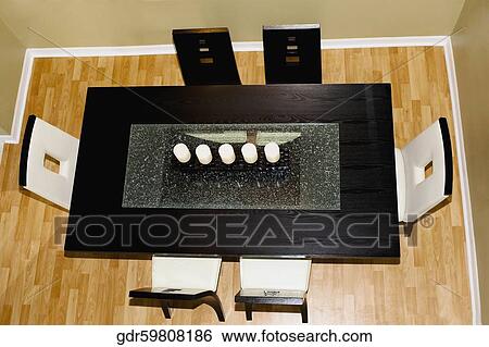 High angle view of a dining room View Large Photo Image Stock Photograph - High angle view of a dining room. Fotosearch