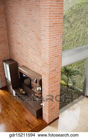 High angle view of a shelf in a living room View Large Photo Image Picture - High angle view of a shelf in a living room. Fotosearch