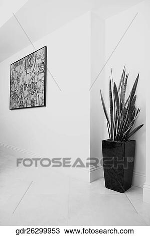 Stock Image - House plant with paintings in a domestic room. Fotosearch