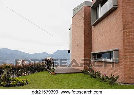 Lawn in the backyard of a house View Large Photo Image Stock Photo - Lawn in the backyard of a house. Fotosearch
