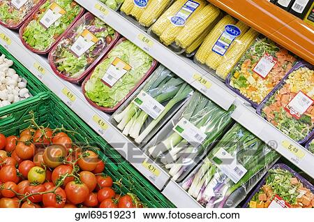 Packed food and vegetables in a supermarket View Large Photo Image Stock Image - Packed food and vegetables in a supermarket. Fotosearch