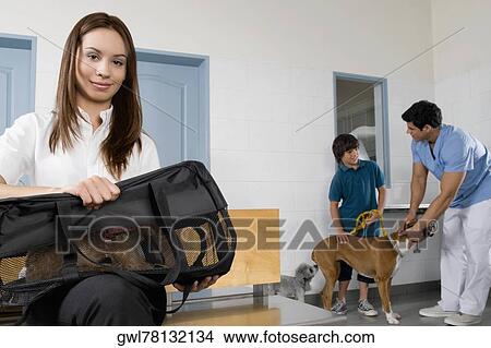 Pets with their owners in a veterinary hospital View Large Photo Image Picture - Pets with their owners in a veterinary hospital. Fotosearch
