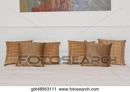 Pillows on the bed View Large Photo Image Stock Image - Pillows on the bed. Fotosearch