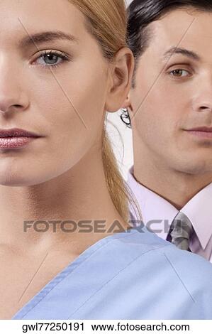 Stock Image - Portrait of a female nurse and a doctor. Fotosearch