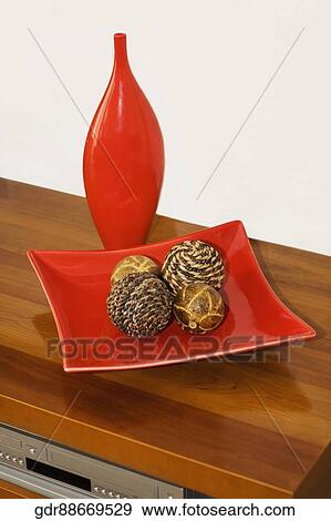 Showpiece And Decorative Balls On A Table Stock Photo