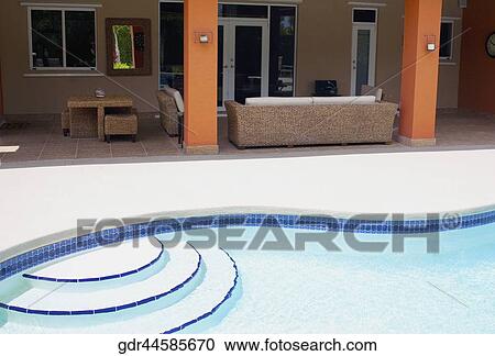 Swimming pool in front of a house View Large Photo Image Stock Image - Swimming pool in front of a house. Fotosearch