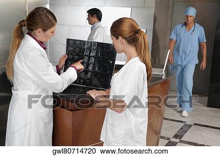 Two female doctors examining an X-Ray report View Large Photo Image Stock Image - Two female doctors examining an X-Ray report. Fotosearch