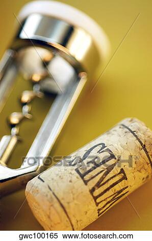 Stock Photography - High angle view of a cork with a cork screw. Fotosearch