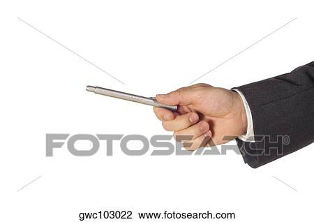 Stock Image - Close-up of a businessman holding a pen. Fotosearch