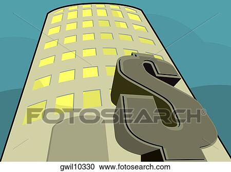 Dollar sign in front of a skyscraper View Large Illustration Clipart - Dollar sign in front of a skyscraper. Fotosearch