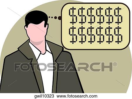 Drawing - Man thinking about money. Fotosearch