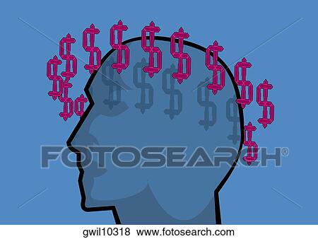 Stock Illustration - Man with dollar signs surrounding his head. Fotosearch