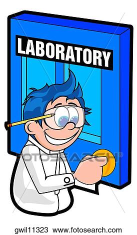 Drawing - Side profile of a boy opening the door of a laboratory. Fotosearch