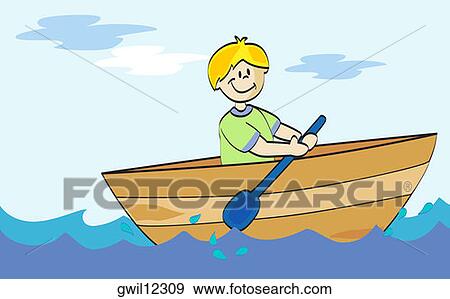 Stock Illustration of Boy rowing a boat gwil12309 - Search Vector ...