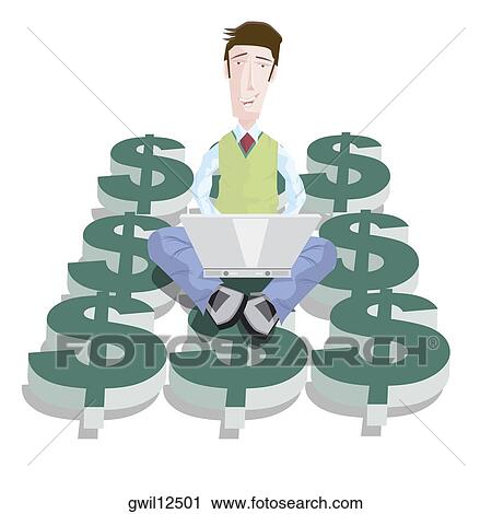 Clip Art - Portrait of a businessman using a laptop. Fotosearch