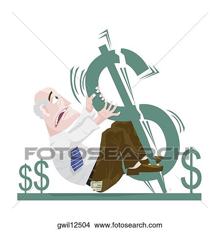 Stock Illustration - Side profile of a businessman hanging by a dollar sign. Fotosearch