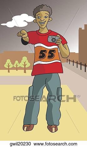 Clipart - Teenage holding a camera. Fotosearch