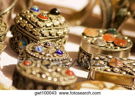Close-up of silver boxes, Jaisalmer, Rajasthan, India View Large Photo Image Stock Image - Close-up of silver boxes, Jaisalmer, Rajasthan, India. Fotosearch